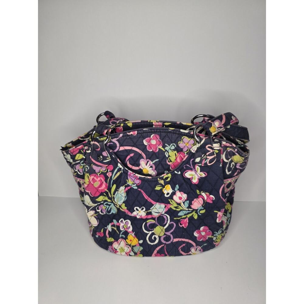 Vera Bradley Ribbons Tote Bag Purse Quilted Light Weight Navy Pink Green White *